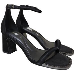 DKNY Women Block Heel Ankle Strap Sandals Size US 7M Black Satin